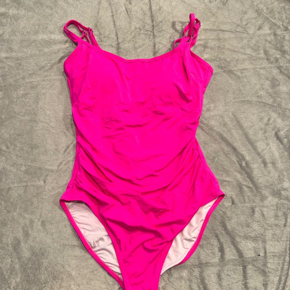 Womens One Piece Swimsuit Ruched Tummy Control‎ Pink Strappy Swimwear